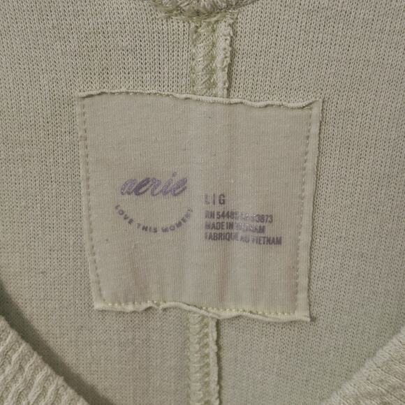 Aerie Wonder Textured Sweatshirt Womens Large Pistachio Green V-Neck *FLAW - Picture 9 of 12